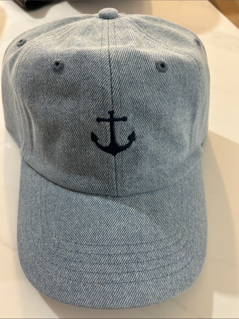 Time and Tru Light Blue Denim Cap with Navy Anchor